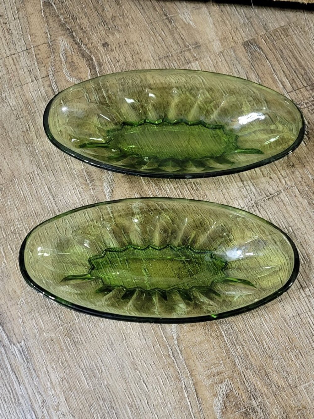 Vintage Indiana Glass avocado green relish dishes 9 inch